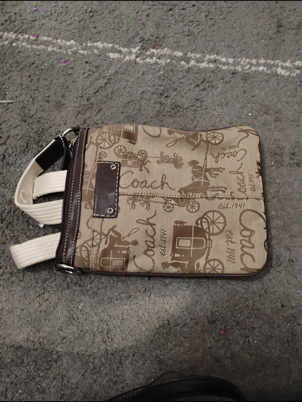 Coach Beige & Brown Signature Canvas Satchel Crossbody
